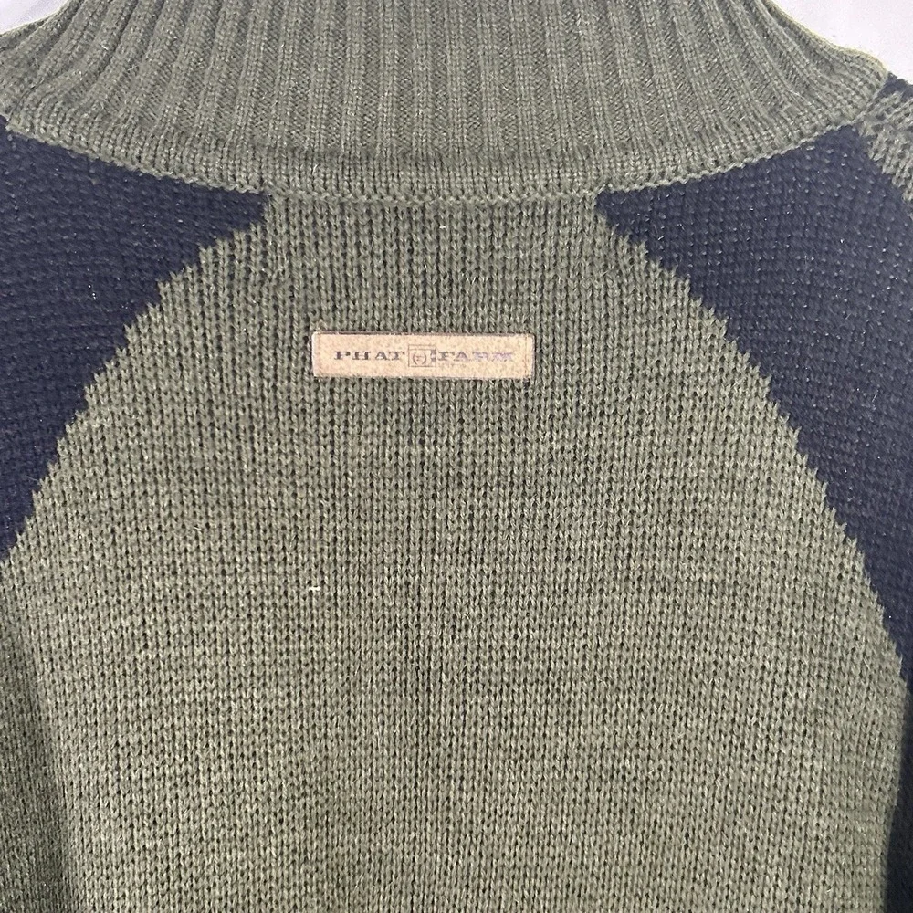Vintage Y2K Phat Farm Knit Sweater Men's XXXL Olive Green Mock Neck Streetwear